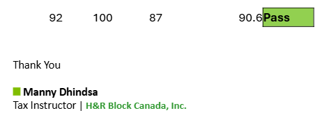 tax course with a final score of 90.6%.